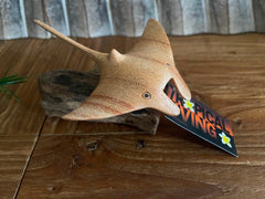 NEW Balinese Hand Carved & Crafted Suar Wood Manta Ray Sculpture - Bali Carving