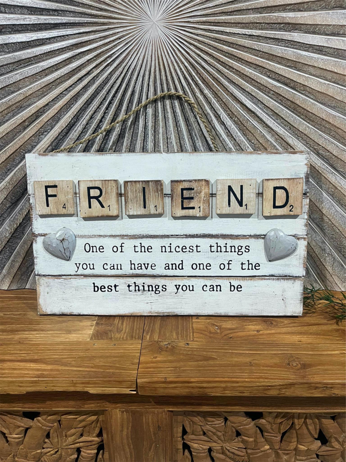 NEW Balinese Hand Crafted FRIEND Sign - Bali Friends Wall Art Sign