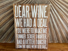 NEW Balinese Hand Crafted DEAR WINE Sign - Fun Bar Signs - Bali Bar Sign