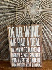 NEW Balinese Hand Crafted DEAR WINE Sign - Fun Bar Signs - Bali Bar Sign