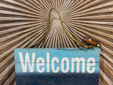 NEW Balinese Hand Crafted PALM TREE WELCOME Sign - Tropical Island WELCOME Sign
