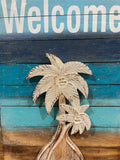 NEW Balinese Hand Crafted PALM TREE WELCOME Sign - Tropical Island WELCOME Sign