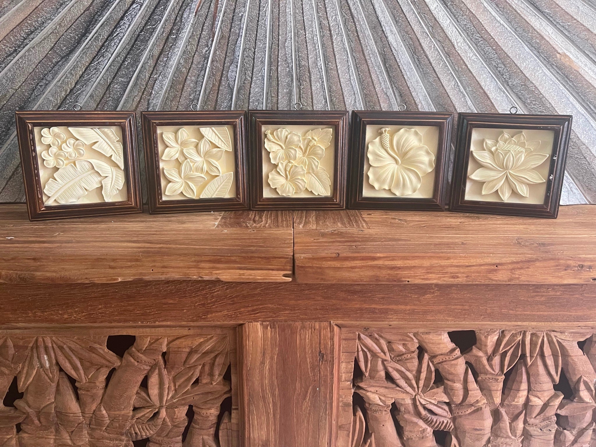 NEW Balinese Hand Crafted Tropical Wall Panel w/Bali Carved Frame - STUNNING!! S