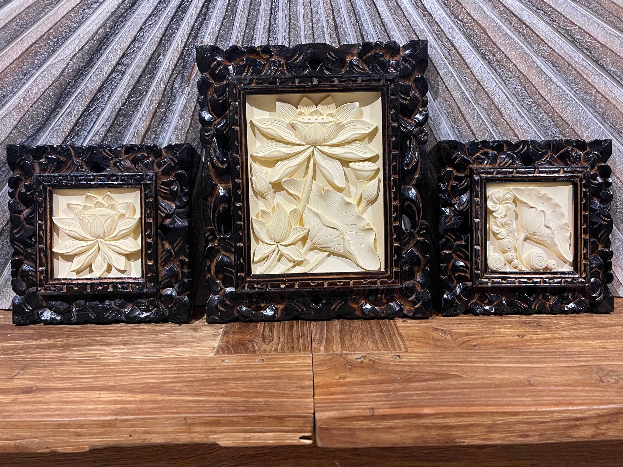 NEW Balinese Hand Crafted Tropical Wall Panel w/Bali Carved Frame - STUNNING!! S