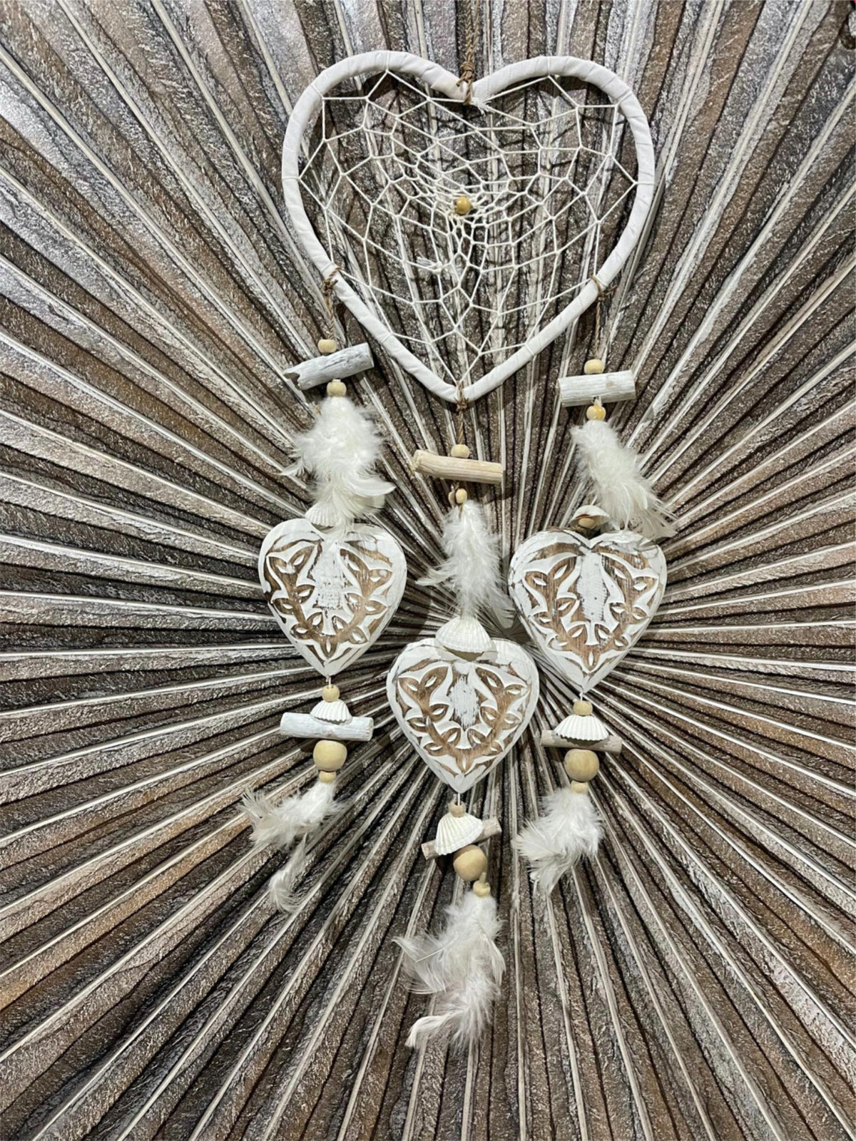 NEW Balinese Handmade Heart Dream Catcher w/Wood Heart Trim - Bali Dream Catch