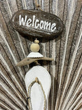 NEW Balinese Timber WELCOME Sign w/Thong/Driftwood/Shells - BOHO Welcome Sign