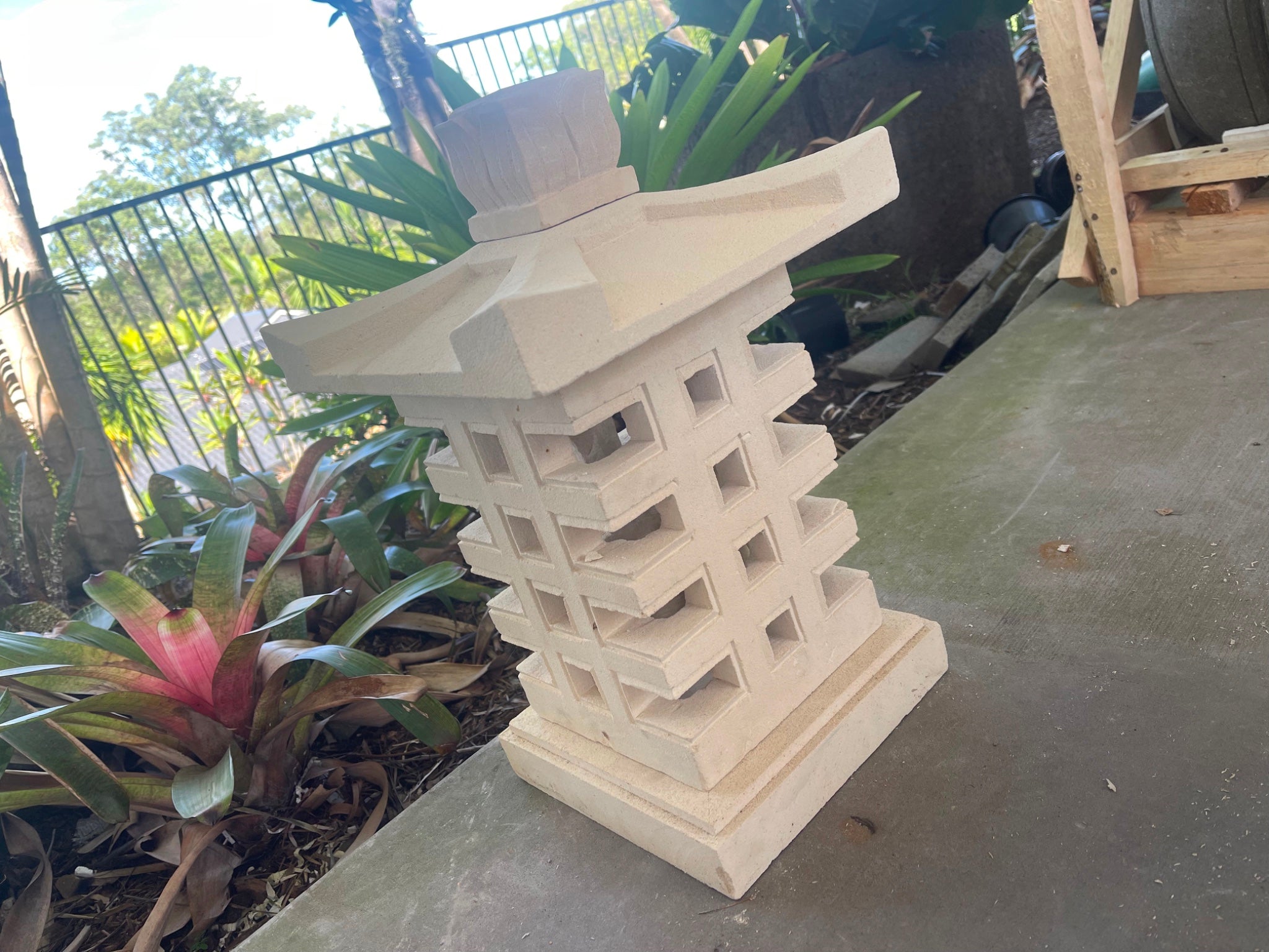 NEW Balinese Hand Carved Limestone Lantern - Bali Garden Lantern - Modern Bali