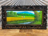 Balinese Canvas Rice Farmer Painting w/Bali Carved Frame - Bali Painting