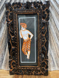 Balinese Traditional Painting w/Bali Carved Frame - Traditional Bali Painting
