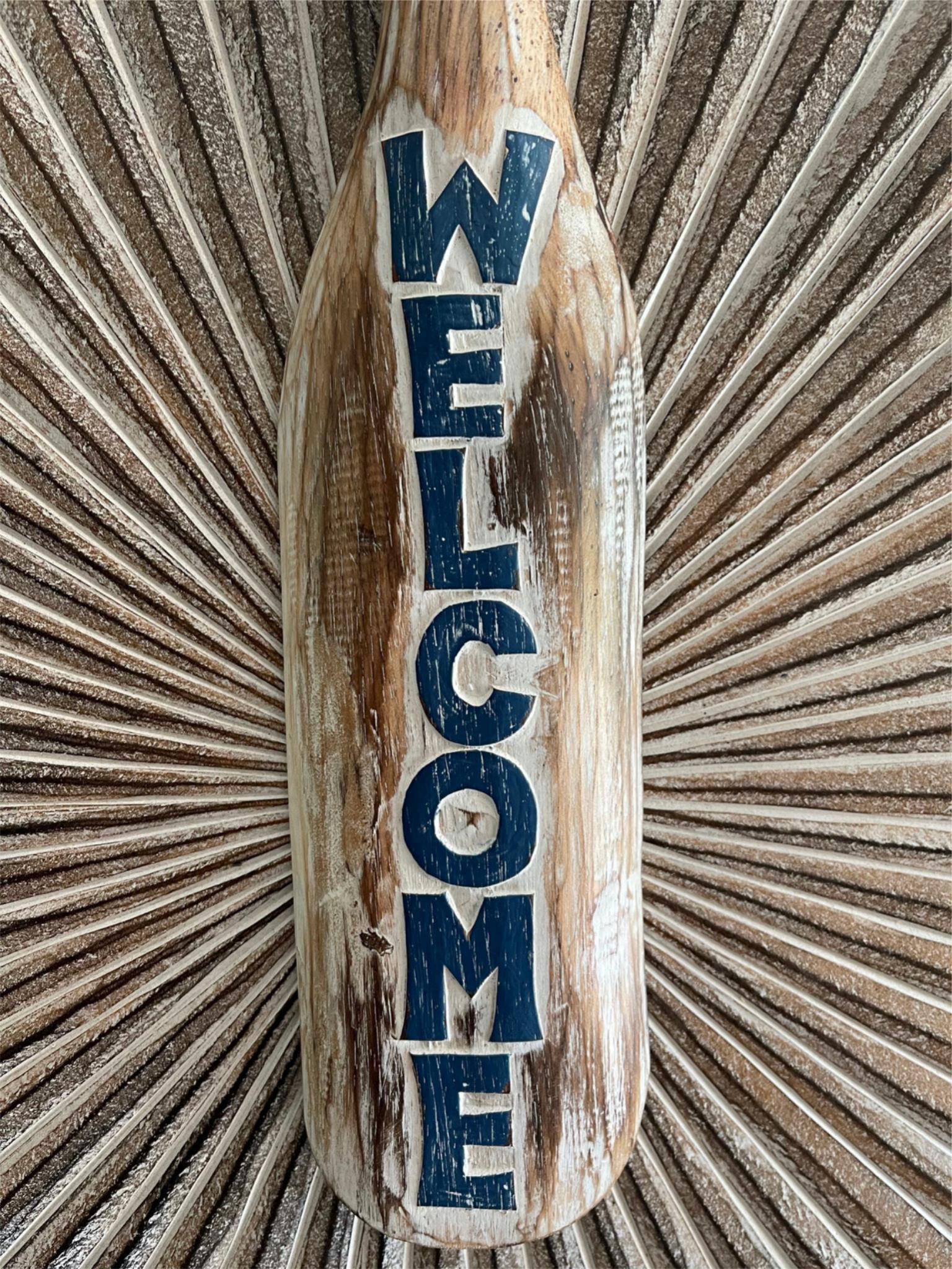 NEW Balinese Wooden Paddle WELCOME Sign - Bali Oar WELCOME Sign