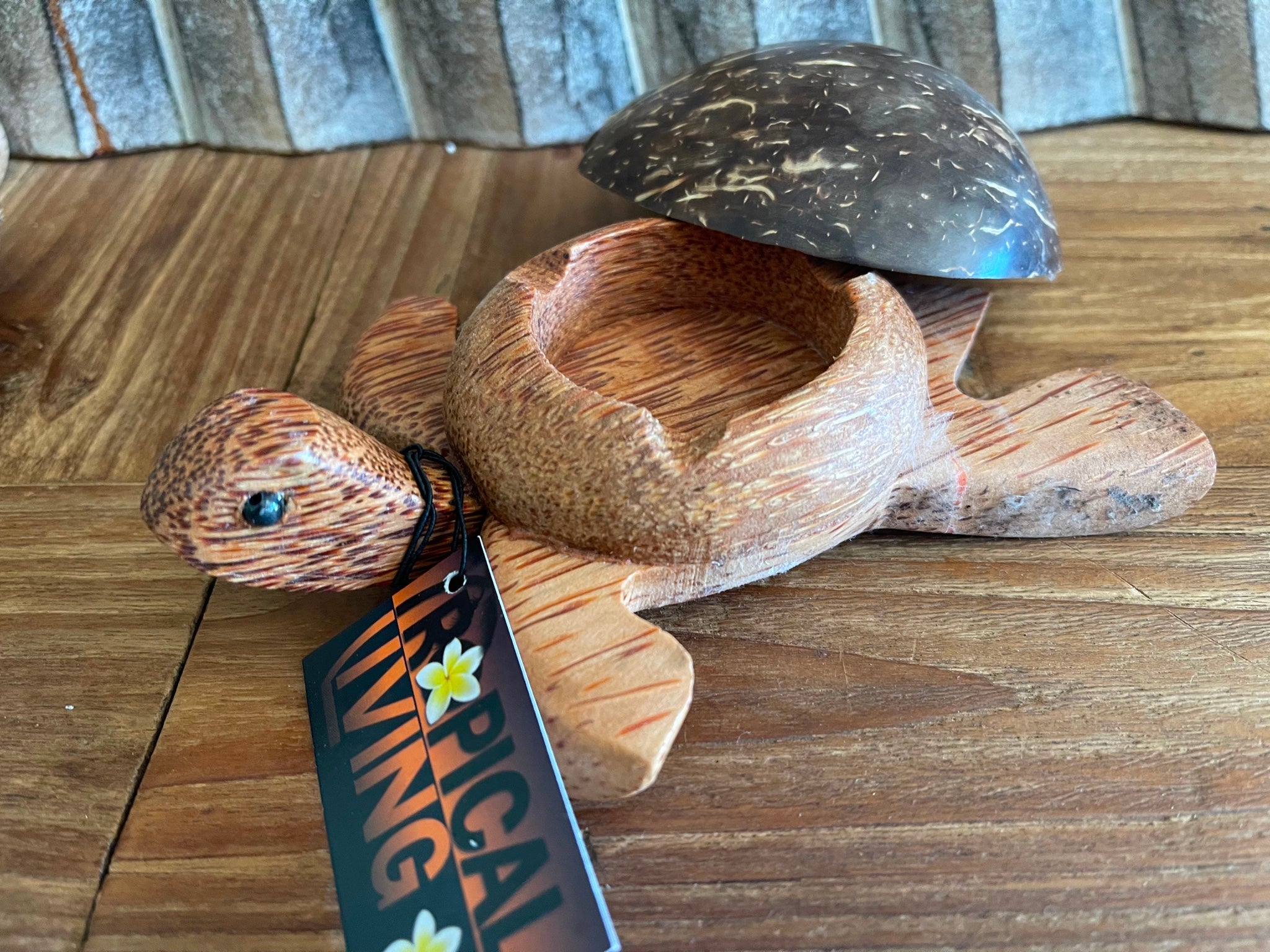 Balinese Hand Crafted Wood / Coconut Shell Turtle Sculpture - Bali Turtle