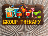 NEW Hand Crafted & Carved TIKI GROUP THERAPY Sign  Tropical Island Bali Bar Sign