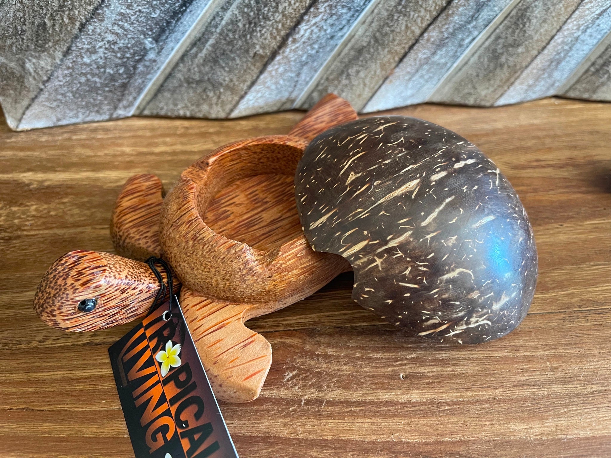 Balinese Hand Crafted Wood / Coconut Shell Turtle Sculpture - Bali Turtle