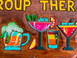 NEW Hand Crafted & Carved TIKI GROUP THERAPY Sign  Tropical Island Bali Bar Sign