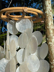 NEW Balinese Bamboo Top Capiz Shell Windchime / Mobile - Shell Decor Hanger