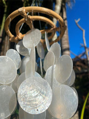 NEW Balinese Bamboo Top Capiz Shell Windchime / Mobile - Shell Decor Hanger