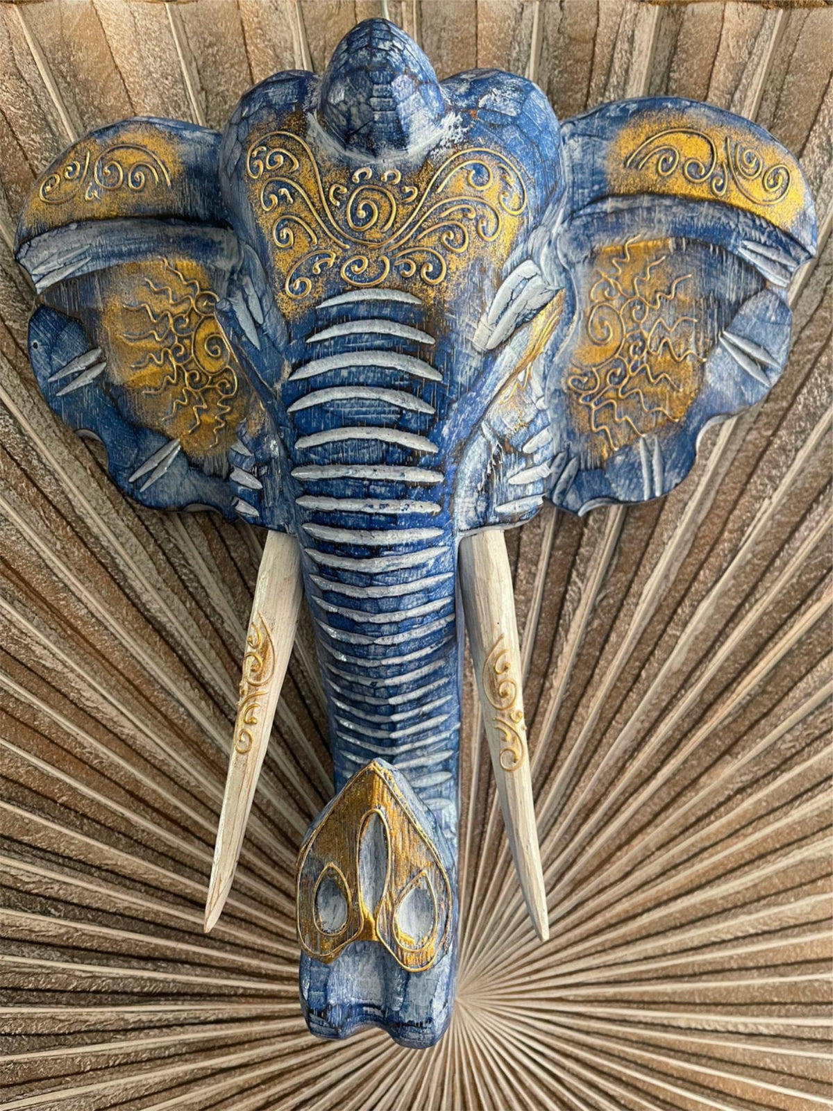 NEW Balinese Hand Carved Wooden Elephant Head Wall Art - Bali Elephant Art