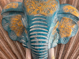 NEW Balinese Hand Carved Wooden Elephant Head Wall Art - Bali Elephant Art