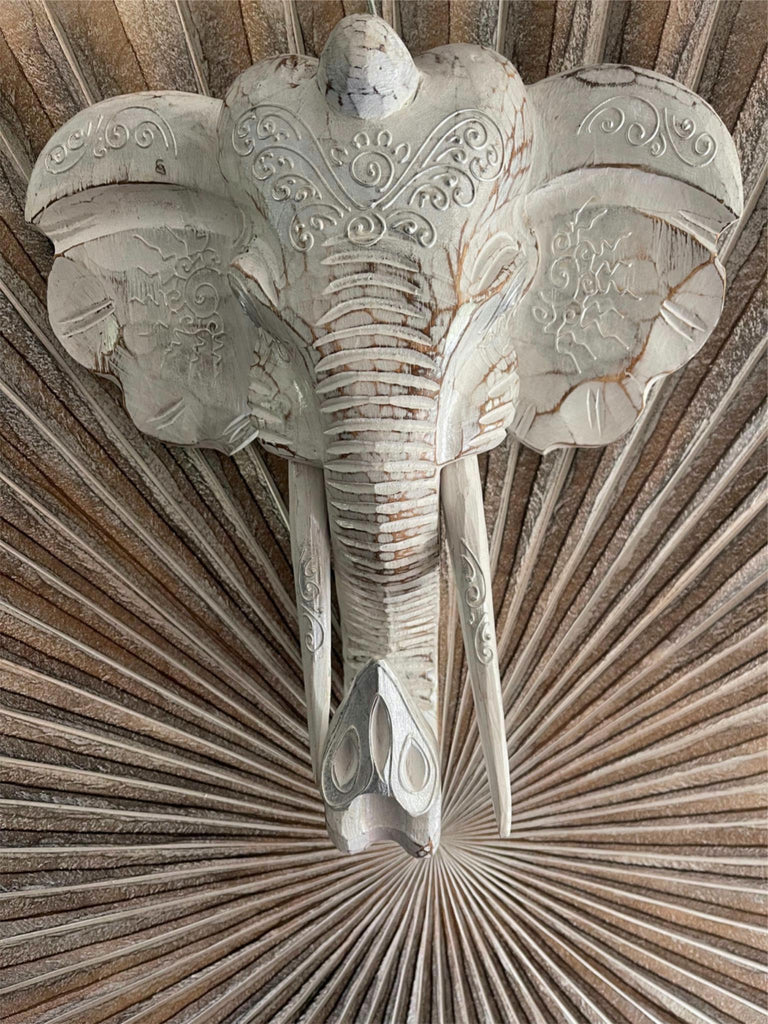 NEW Balinese Hand Carved Wooden Elephant Head Wall Art Bali Elephant