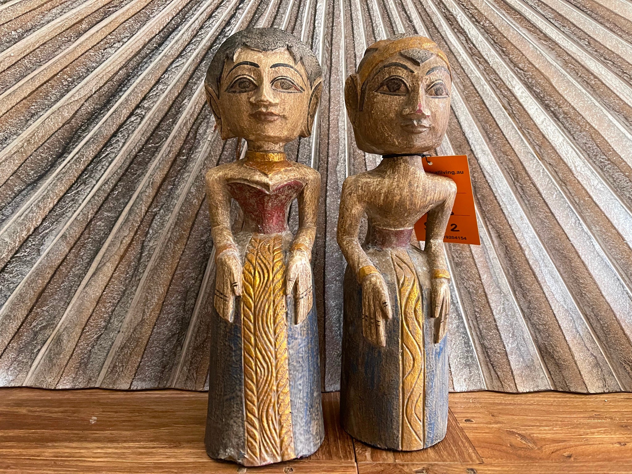 NEW Balinese Hand Carved & Crafted Antique Style Man & Lady Sculptures - Bali Ar