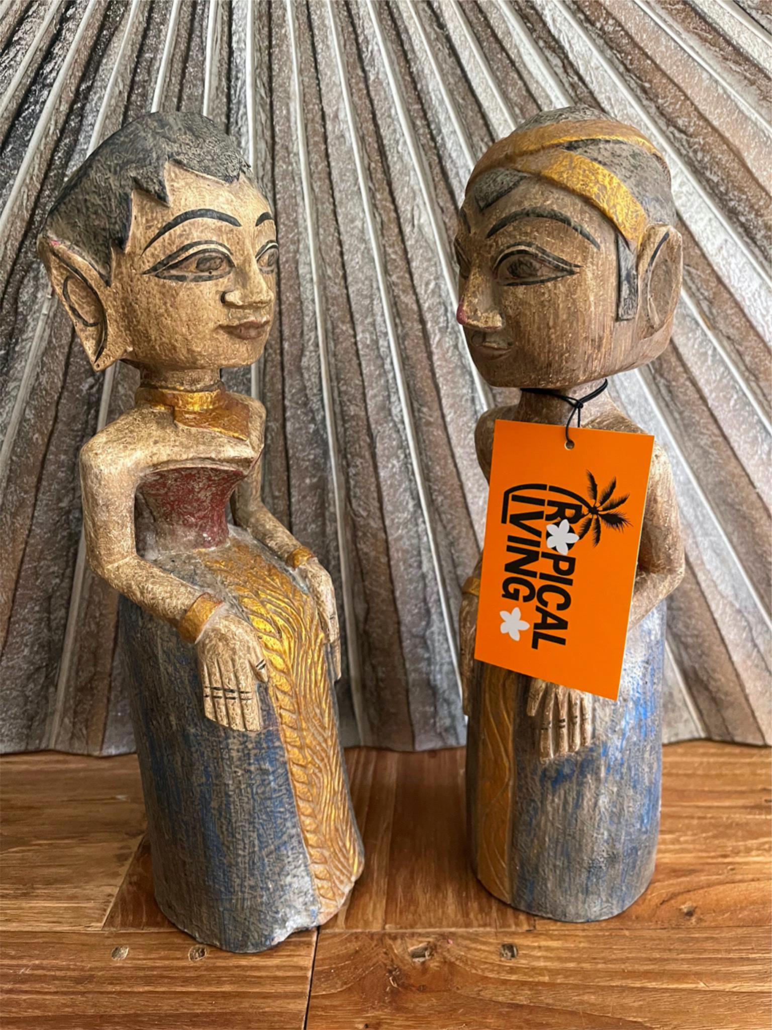 NEW Balinese Hand Carved & Crafted Antique Style Man & Lady Sculptures - Bali Ar