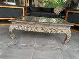 Balinese Hand Carved TEAK WOOD Coffee Table w/Glass Top - Bali Carved Furniture