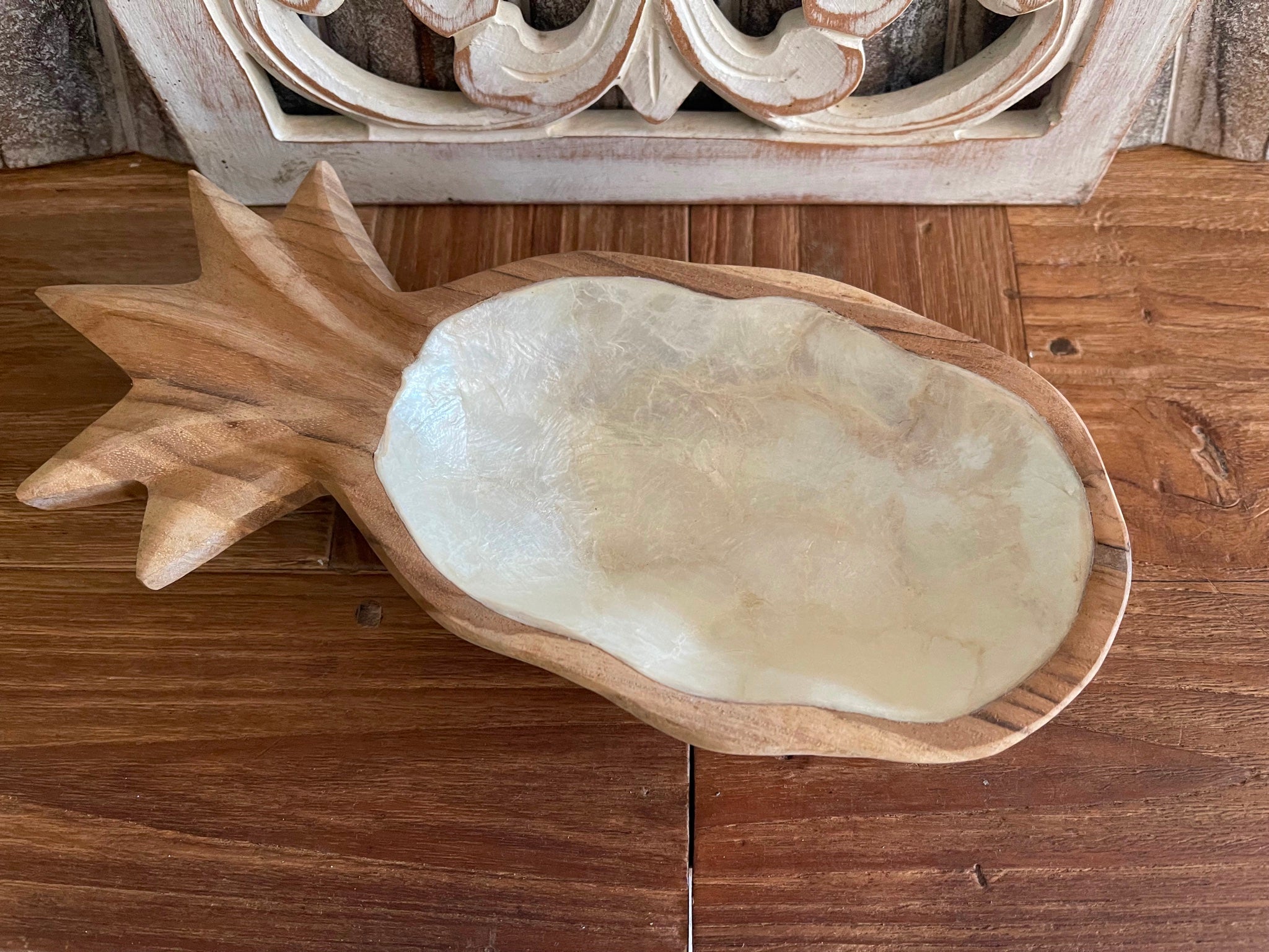 Balinese Hand Crafted Teak & Capiz Shell Pineapple Bowl - Bali Pineapple Plate