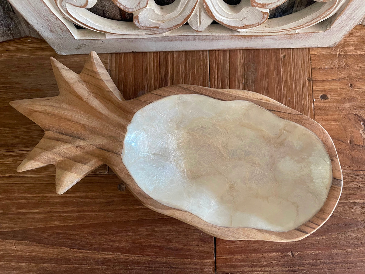 Balinese Hand Crafted Teak & Capiz Shell Pineapple Bowl - Bali Pineapple Plate