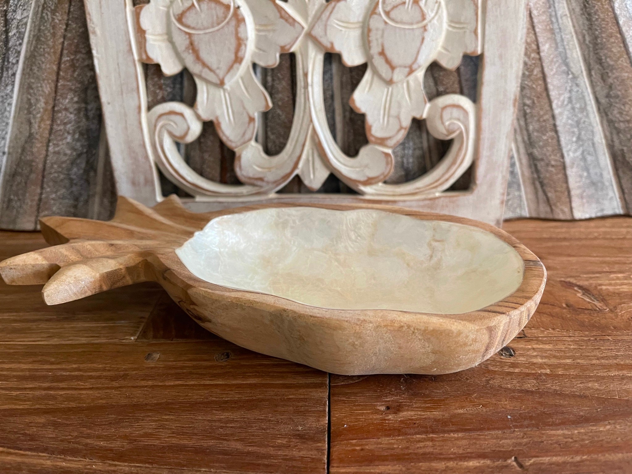 Balinese Hand Crafted Teak & Capiz Shell Pineapple Bowl - Bali Pineapple Plate