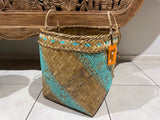 NEW Balinese Hand Woven Bamboo w/Hand Painted Mandala Trim Open Basket MEDIUM