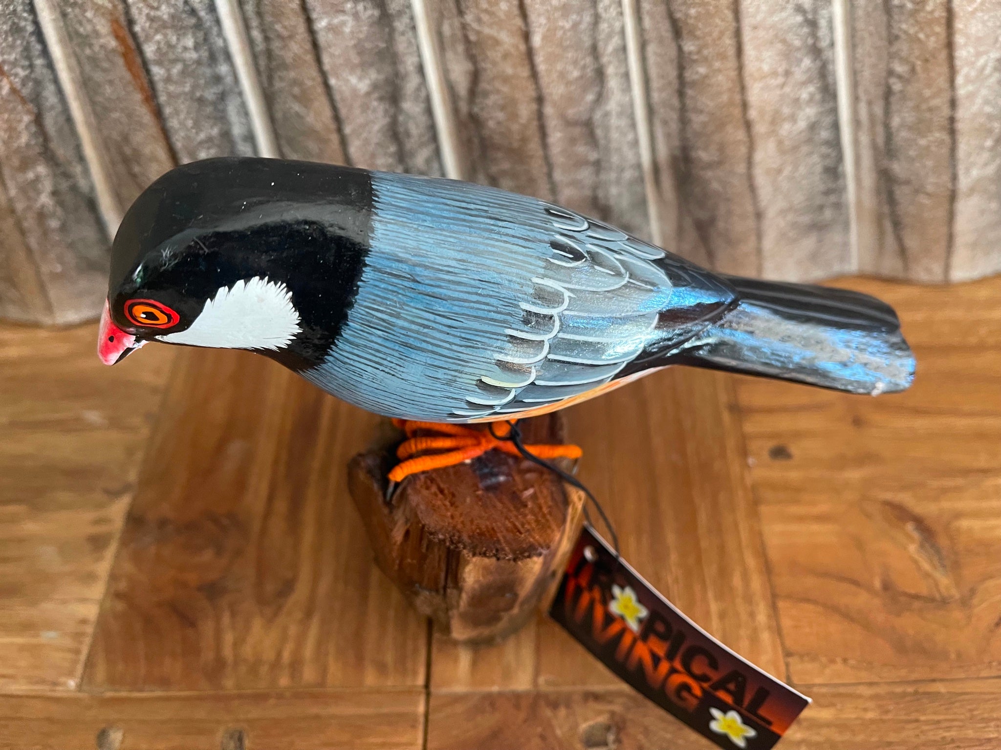 NEW Balinese Hand Carved & Crafted Bird on Wood Sculpture - Bali Bird Art