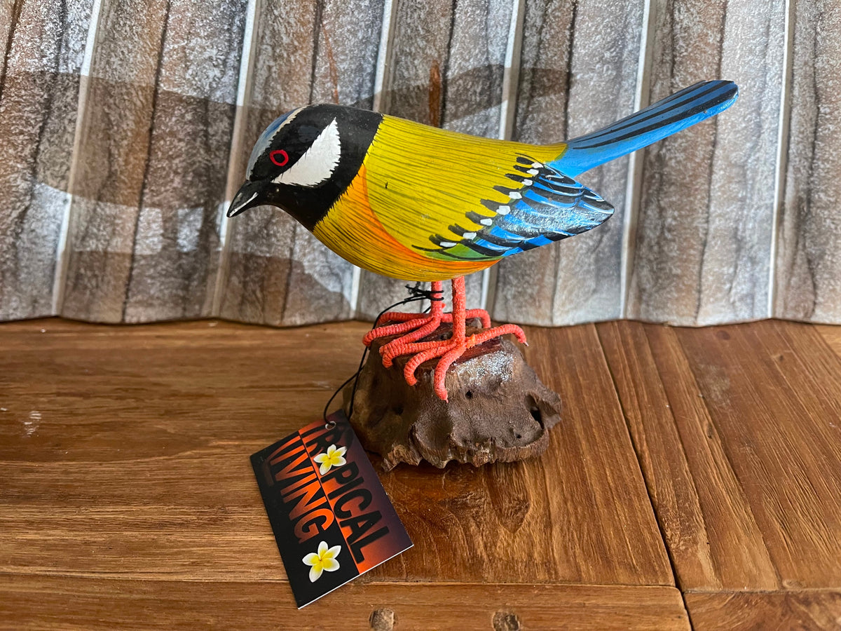 NEW Balinese Hand Carved & Crafted Bird on Wood Sculpture - Bali Bird Art