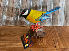NEW Balinese Hand Carved & Crafted Bird on Wood Sculpture - Bali Bird Art