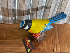 NEW Balinese Hand Carved & Crafted Bird on Wood Sculpture - Bali Bird Art