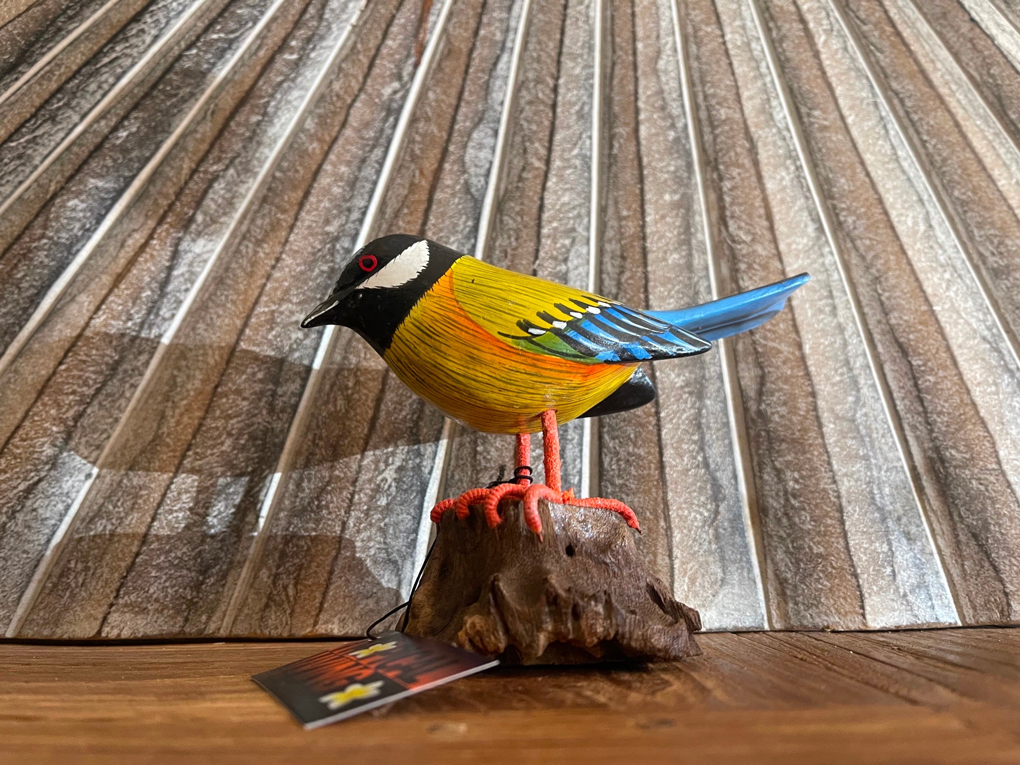 NEW Balinese Hand Carved & Crafted Bird on Wood Sculpture - Bali Bird Art