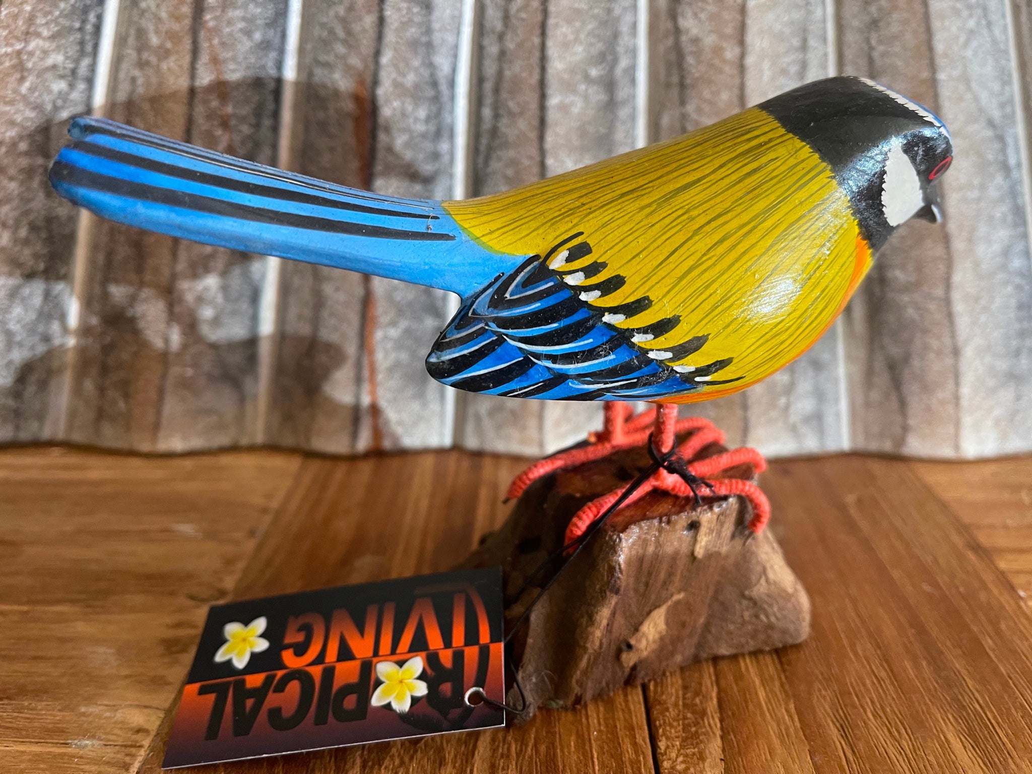 NEW Balinese Hand Carved & Crafted Bird on Wood Sculpture - Bali Bird Art