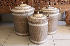 New Balinese Hand Woven Laundry Basket with Lid  / Bali Basket Dirty Clothes