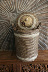 New Balinese Hand Woven Laundry Basket with Lid  / Bali Basket Dirty Clothes