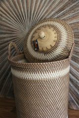 New Balinese Hand Woven Laundry Basket with Lid  / Bali Basket Dirty Clothes