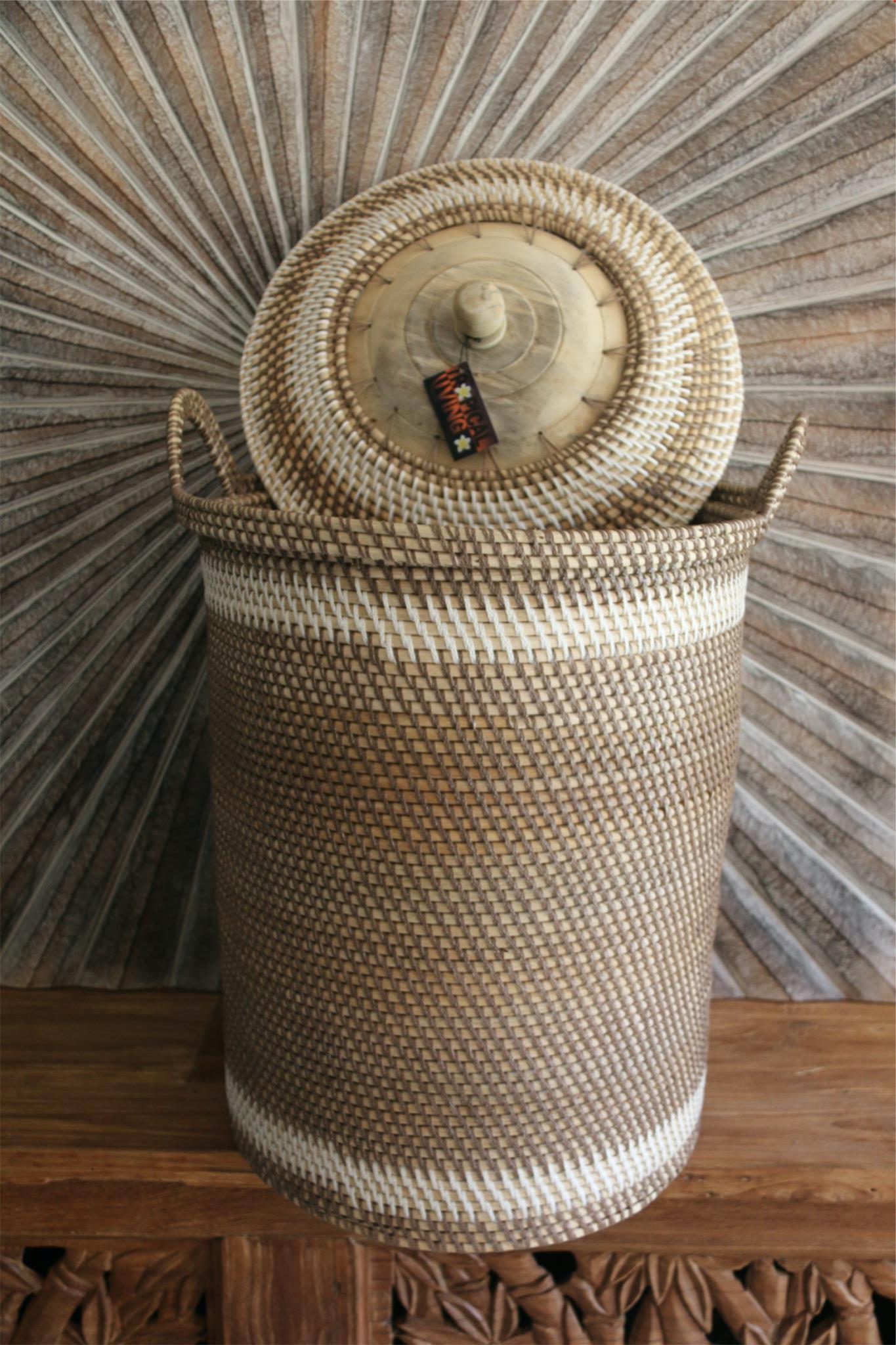 New Balinese Hand Woven Laundry Basket with Lid  / Bali Basket Dirty Clothes