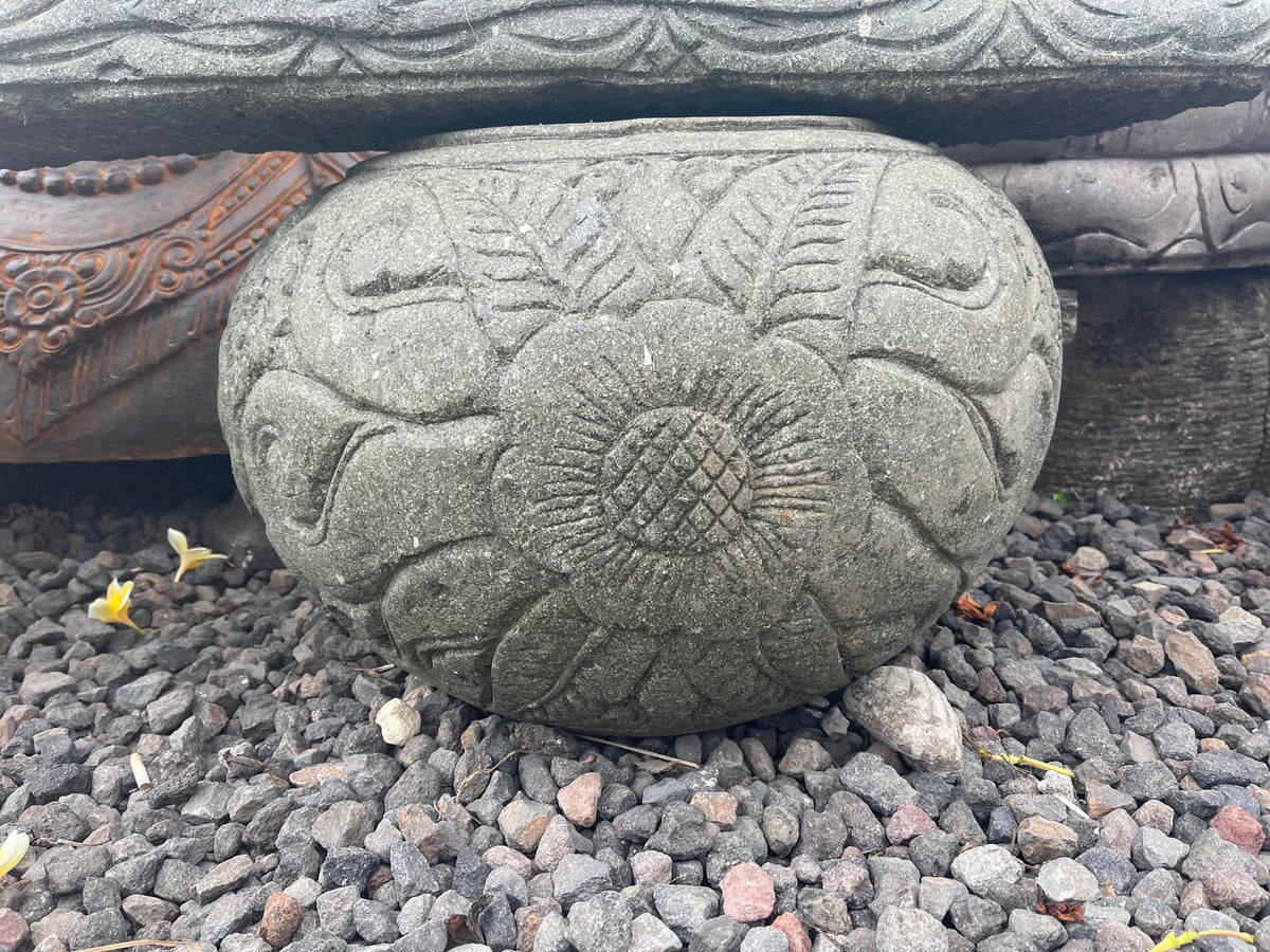 NEW Balinese Hand Carved Greenstone Pot / Water Bowl - Bali Feature Pot