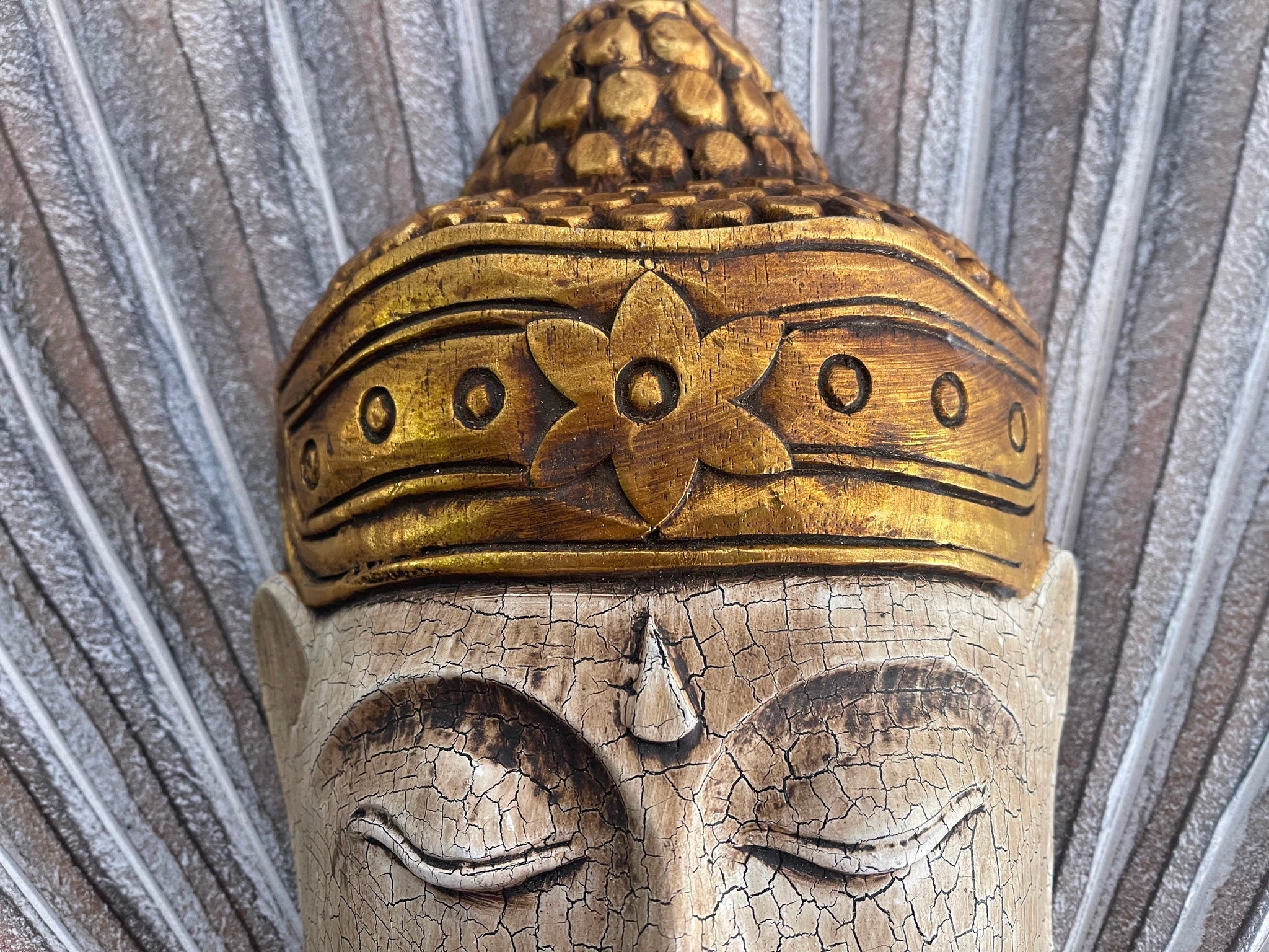 NEW Balinese Hand Carved Wooden Buddha Mask - 30cm - Bali Buddha Wall Art