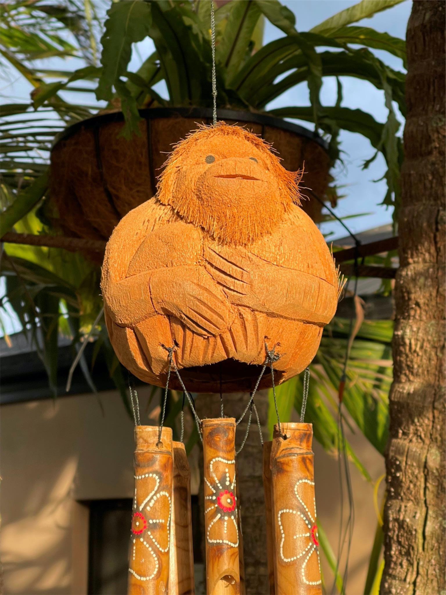 NEW Balinese Carved Coconut Monkey / Bamboo Wind Chime - Monkey Windchime