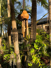 NEW Balinese Carved Coconut Monkey / Bamboo Wind Chime - Monkey Windchime