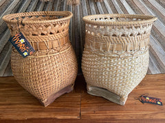 New Balinese Hand Woven BAMBOO w/RATTAN TRIM OPEN BASKET - Bali Basket Small