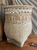 New Balinese Hand Woven BAMBOO w/RATTAN TRIM OPEN BASKET - Bali Basket Small