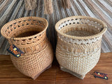 New Balinese Hand Woven BAMBOO w/RATTAN TRIM OPEN BASKET - Bali Basket Small