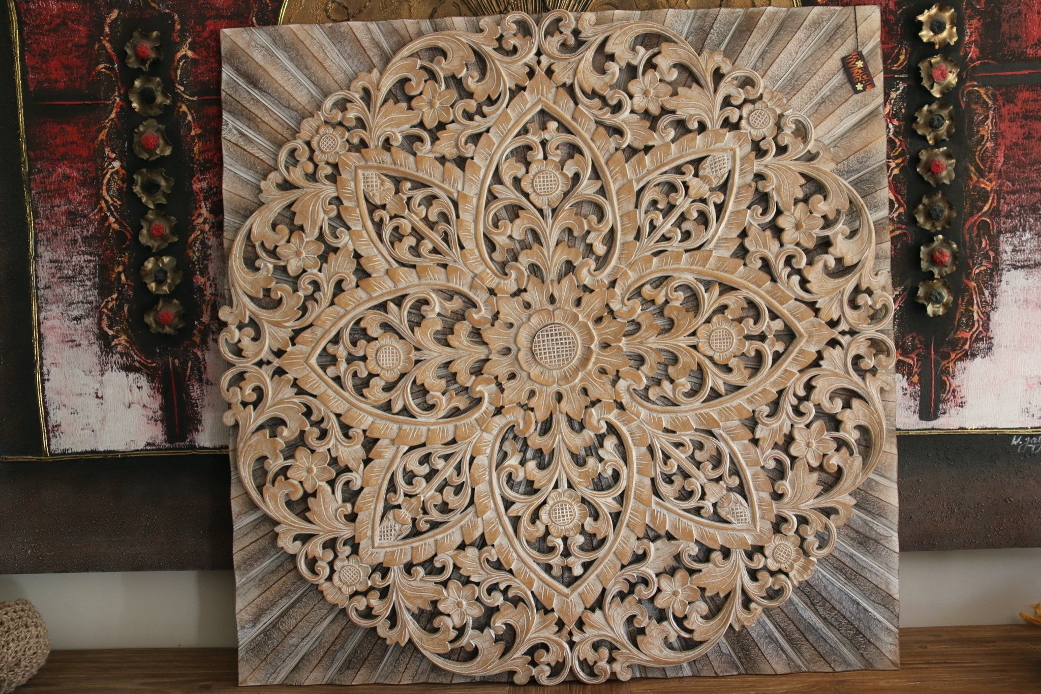 New Balinese Carved MANDALA / TROPICAL WALL PANELS - BALI WALL ART - Mandala Art