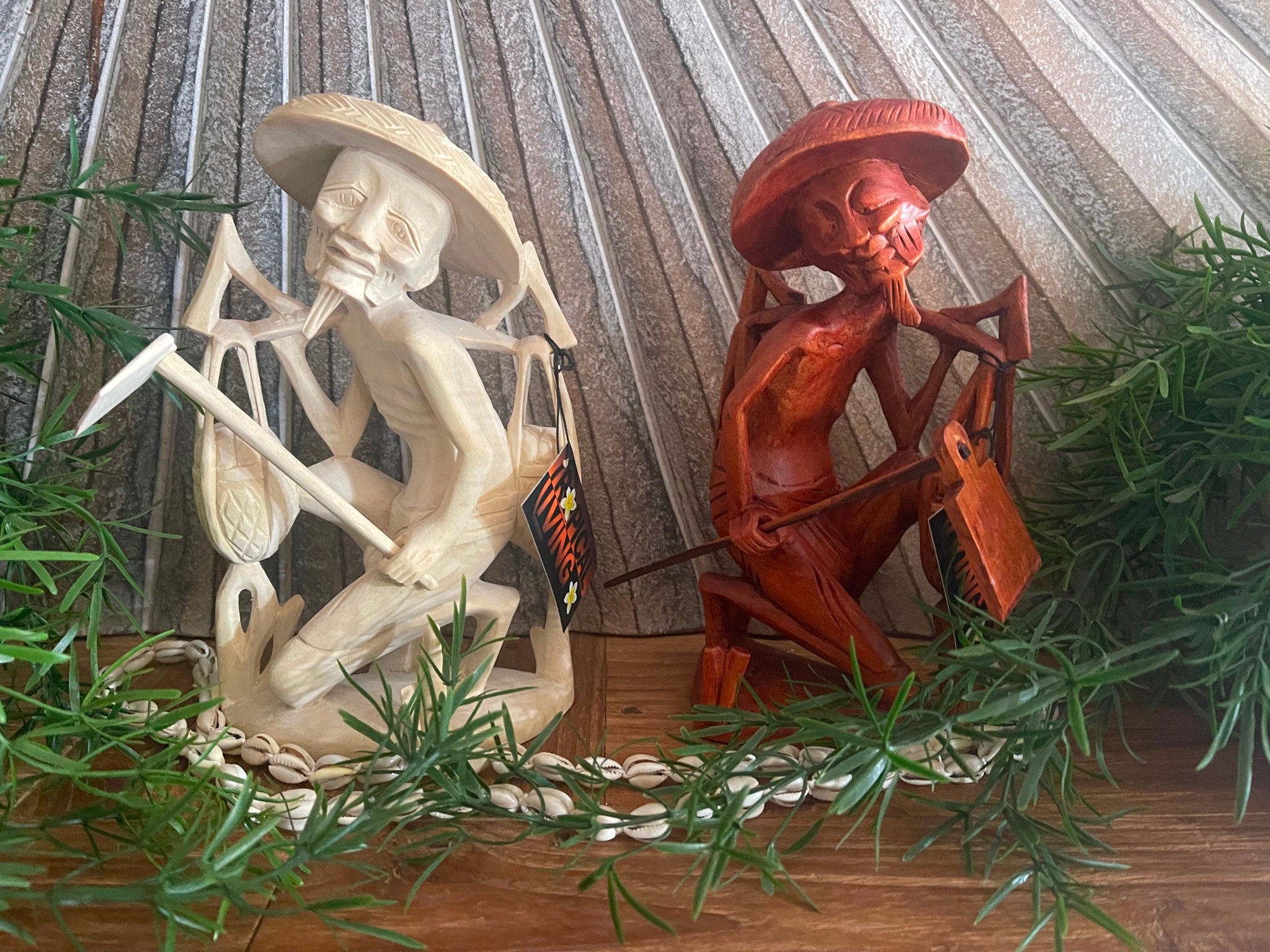 NEW Balinese Traditional Hand Carved Wood Rice Farmer Sculpture - Bali Art