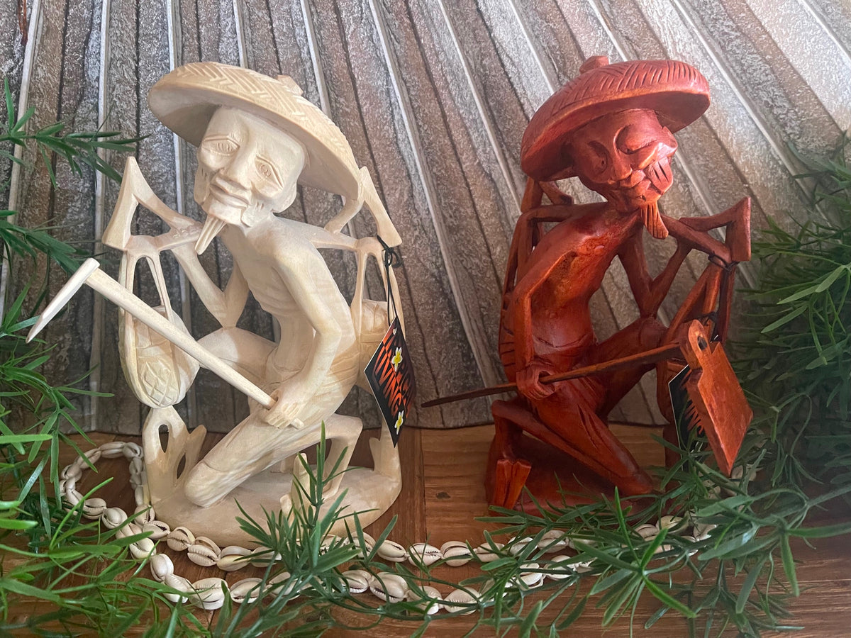 NEW Balinese Traditional Hand Carved Wood Rice Farmer Sculpture - Bali Art